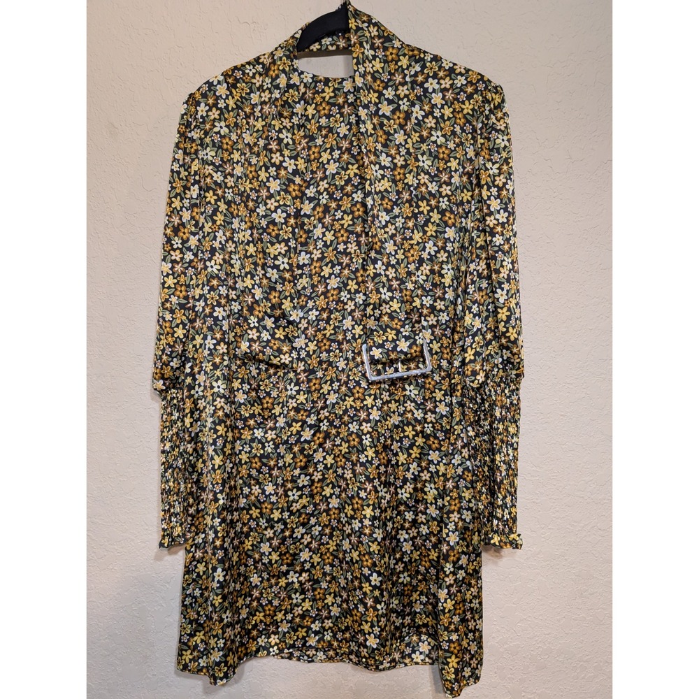 Zara Floral Print Mini Dress‎ Long Sleeve Belted Casual XS